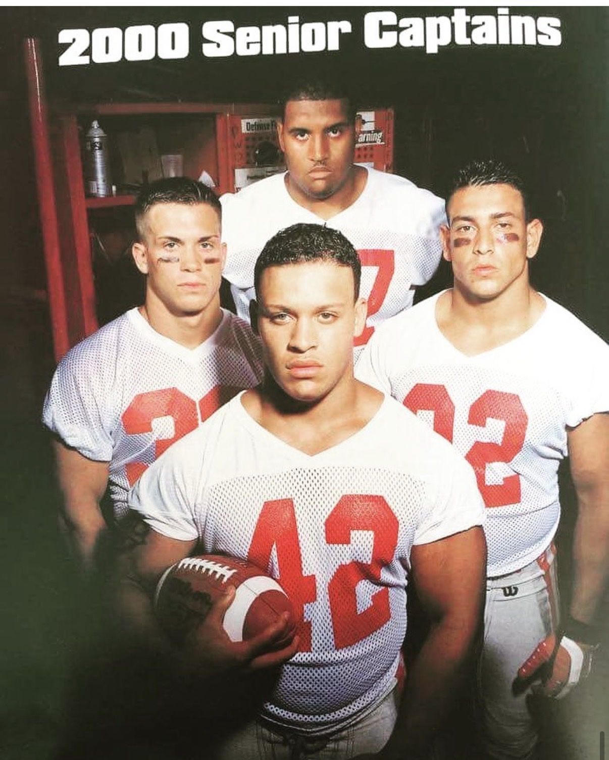 The 2000 Senior Captains yearbook photo — Richie Hosein, #92, front and center with the ball