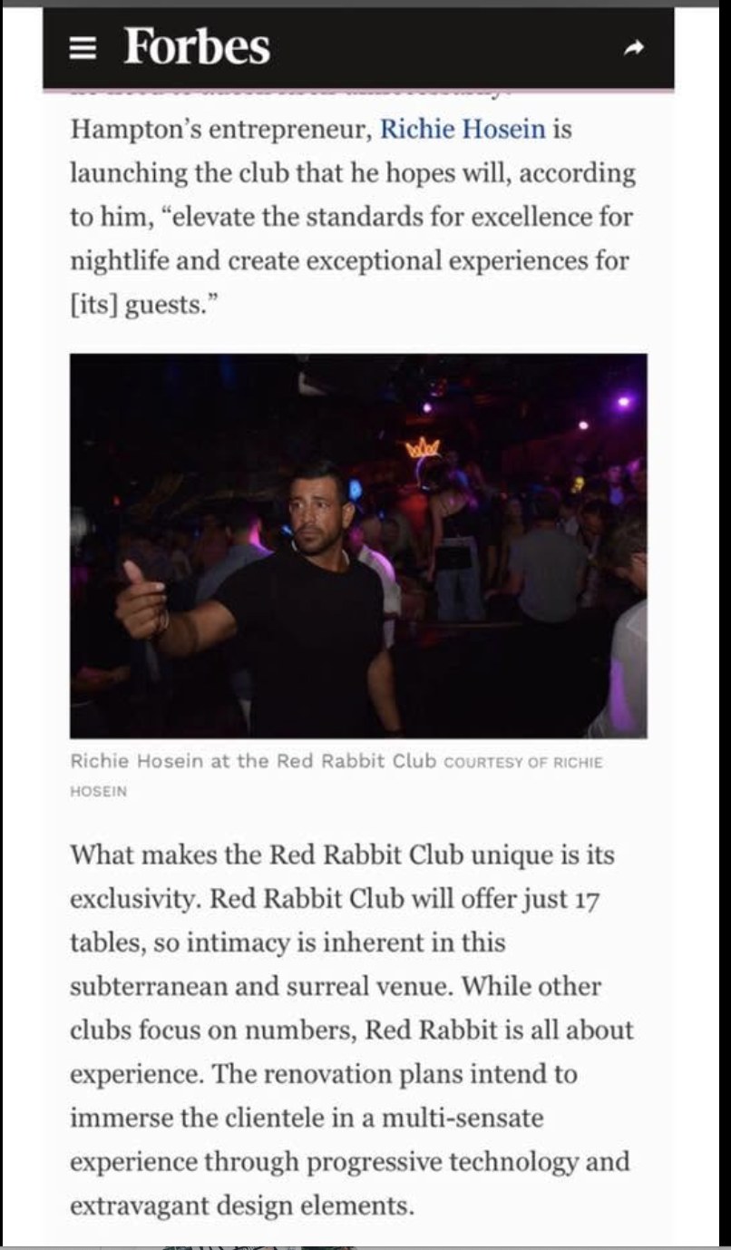 Forbes feature on Richie Hosein launching the Red Rabbit Club